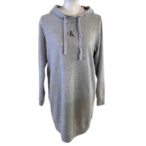 Calvin Klein Grey Monogram Logo Hoodie Dress Size Medium - Picture 8 of 17